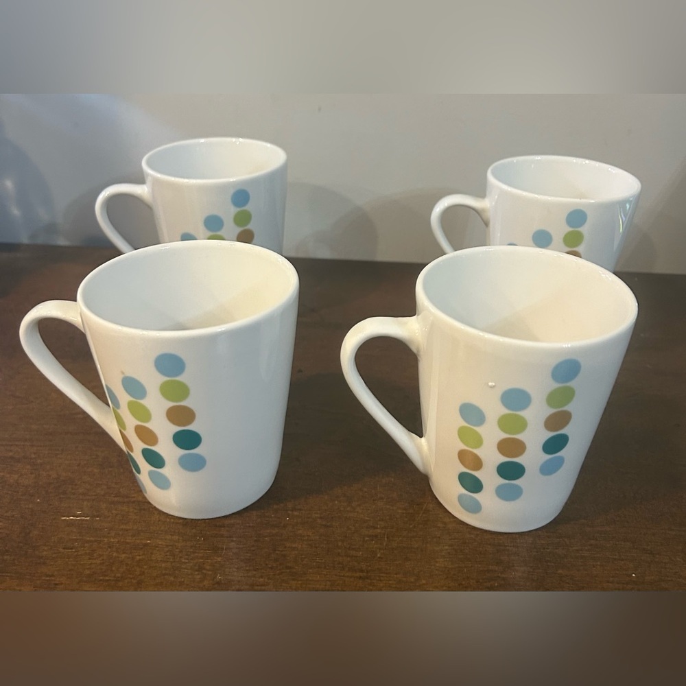 Gibson Home Green Blue Turquoise Brown Polka Dot 4 Mugs Cups All Are Pristine